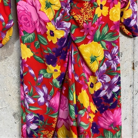 Rixo target red coral Hawaiian floral ruffle midi dress xs 2 - Picture 10 of 10